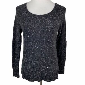 Apt. 9 Metallic Silver‎ Sequin Sweater Women's Petite Small Black Long Sleeve